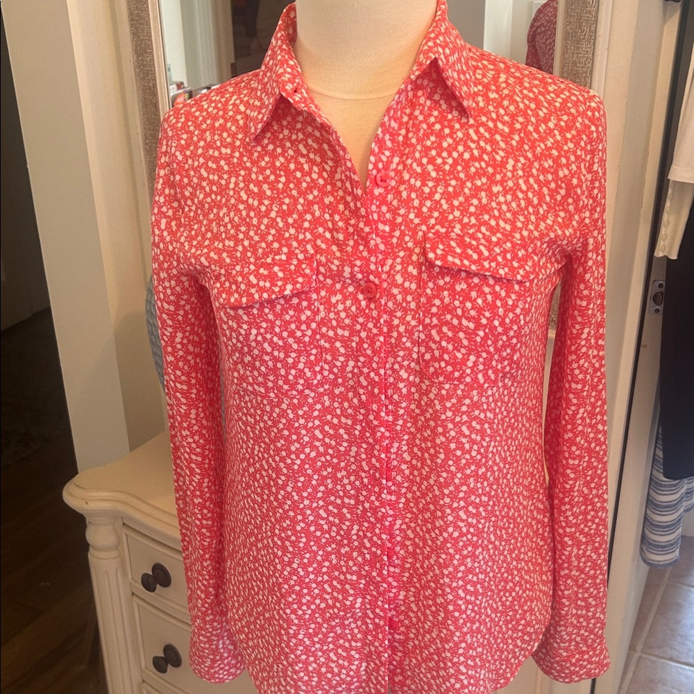 ANN TAYLOR LOFT SZ XS Pink Floral Button-Down Shirt